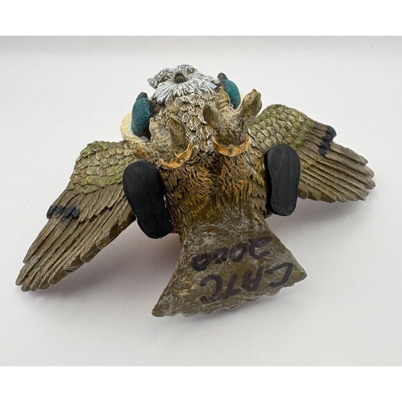 Vintage Santa Riding Owl Christmas Figurine Rustic Nature Sculpture - Picture 3 of 8